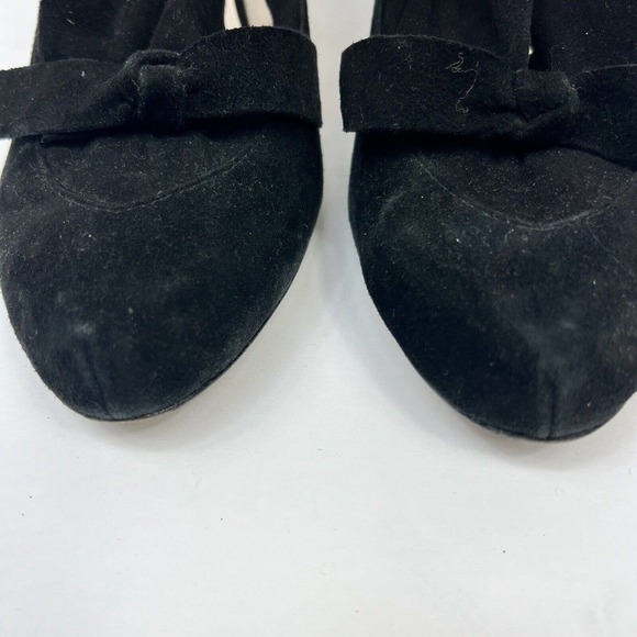 Plenty by Tracy Reese Black Suede Ruffle Bow Heels Size 37.5 US 7.5 - Picture 4 of 9